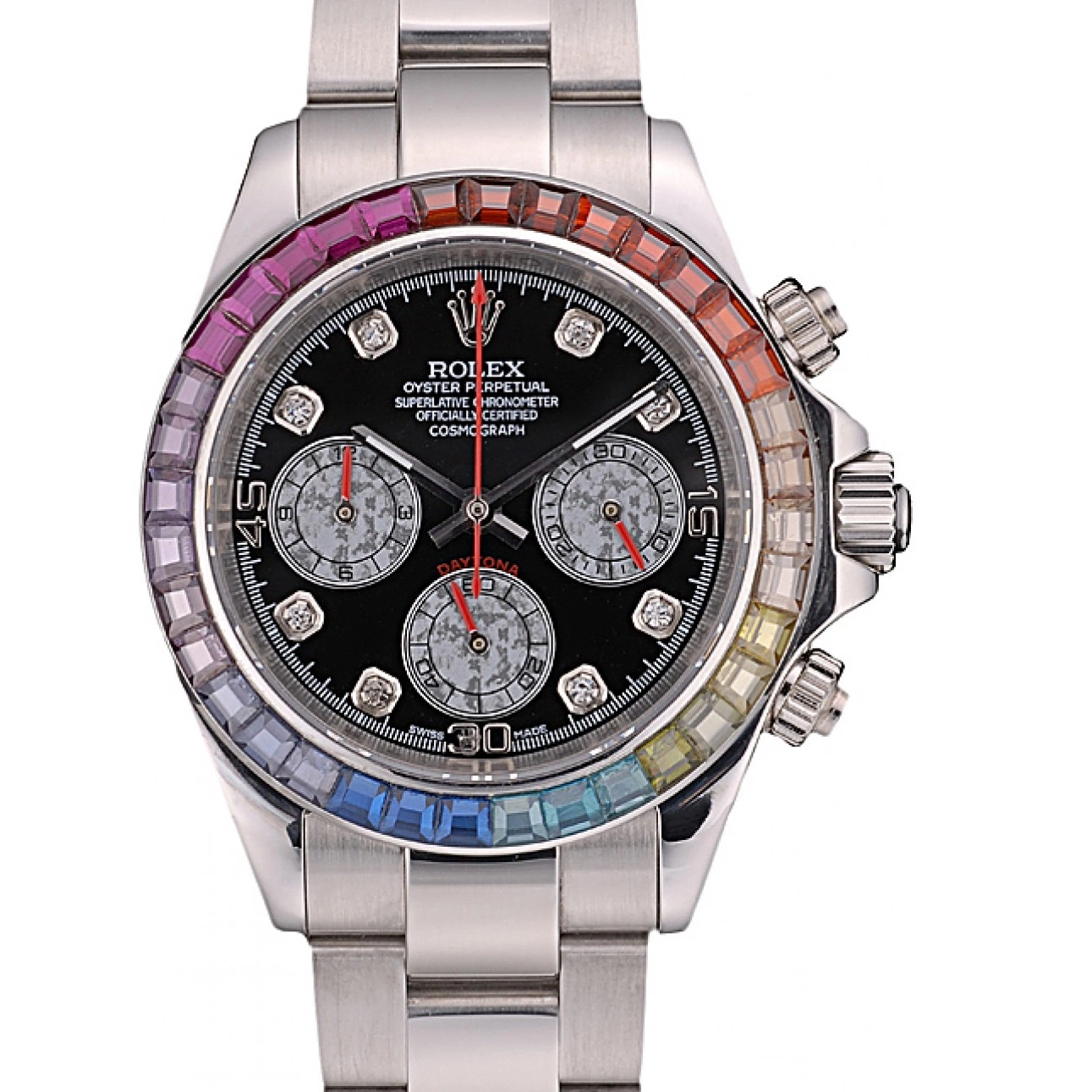 Good Copy Rolex Watches Stainless 80250 Strap Bezel Steep Daytona Black Crystals Rainbow Cosmograph Rolex Dial 0708